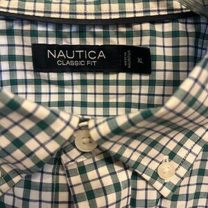 Nautica Men's Green and White Checkered Shirt